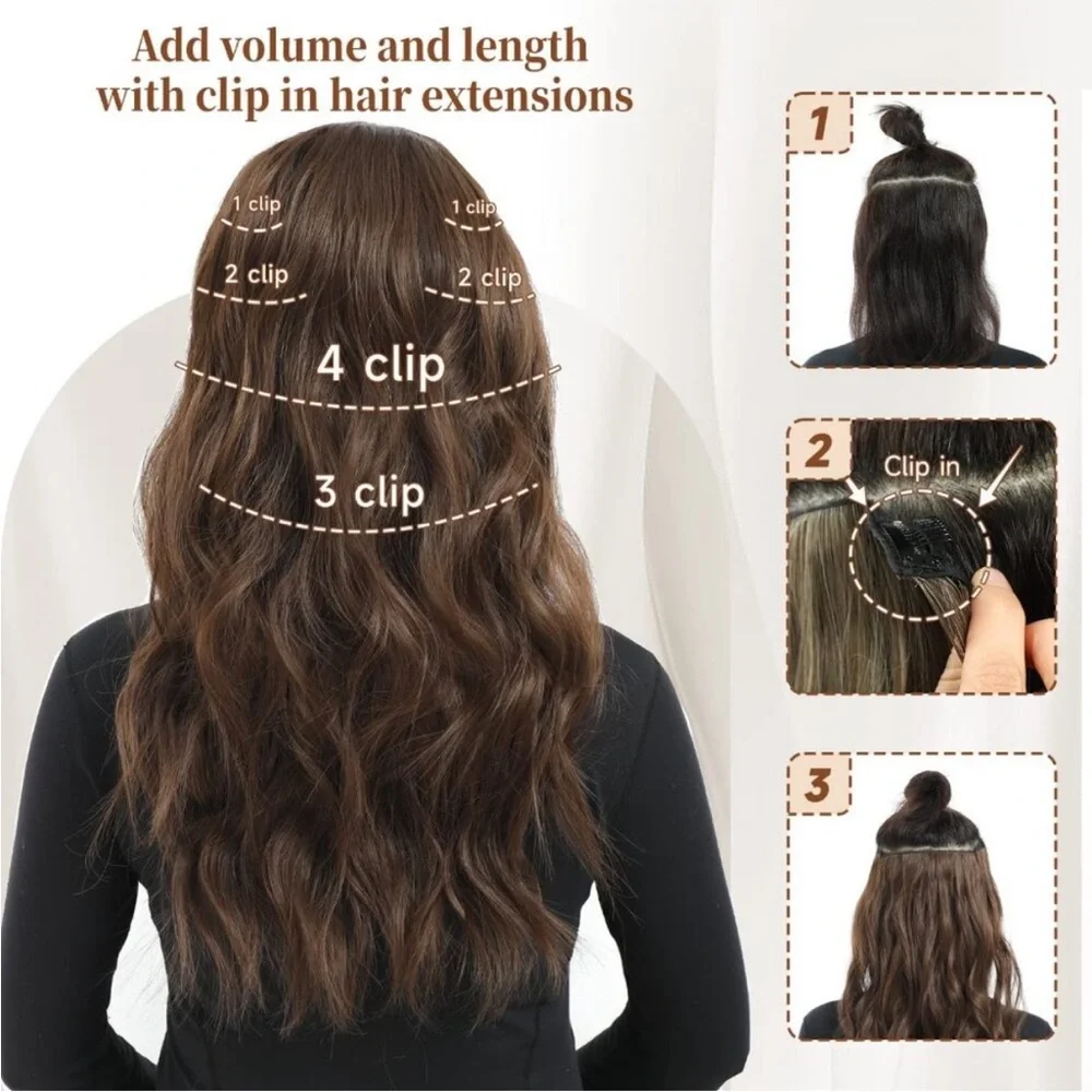 Clip-in Hair Extensions 6PCS Wavy Light Gray Ash Blonde Light Brown Thick Hair